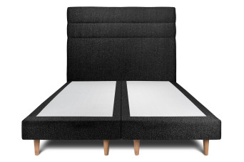 Lit 2x 90x200 cm - Sommier tapissier H29 cm + tête de lit à lignes - Tissu Bouclette Noir