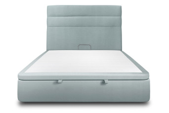 Lit coffre 180x200 cm avec Tête de lit à lignes - Tissu Velours Gris Bleuté