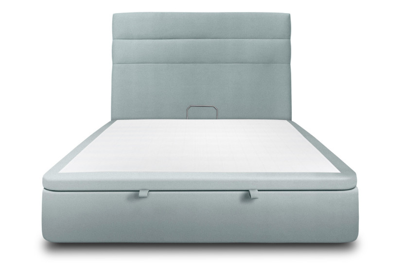 Lit coffre 180x200 cm avec Tête de lit à lignes - Tissu Velours Gris Bleuté