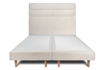 Lit 2x 100x200 cm - Sommier tapissier H29 cm + tête de lit à lignes - Tissu Bouclette Beige Clair