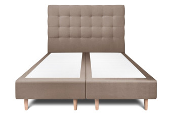 Lit 2x 90x200 cm - Sommier tapissier H35 cm + tête de lit capitonnée - Tissu Velours Taupe