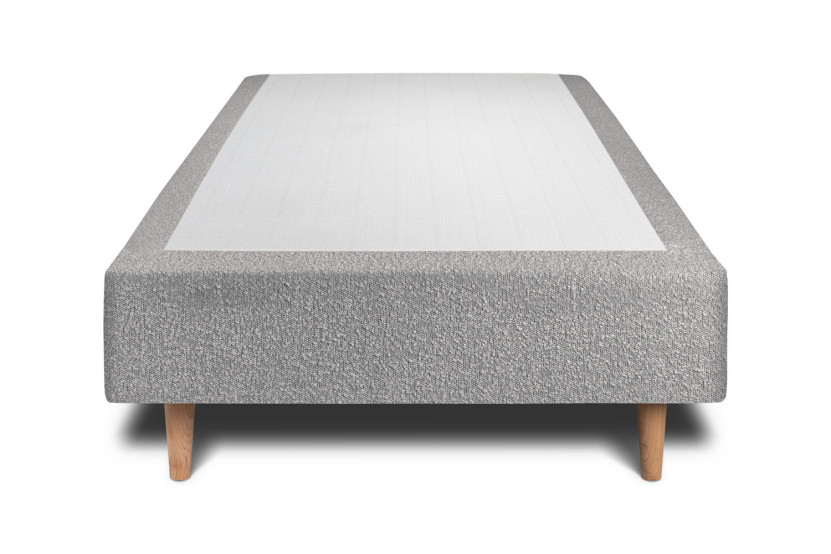 Lit 90x190 cm - Sommier tapissier H35 cm + tête de lit tapissée - Tissu Bouclette Gris
