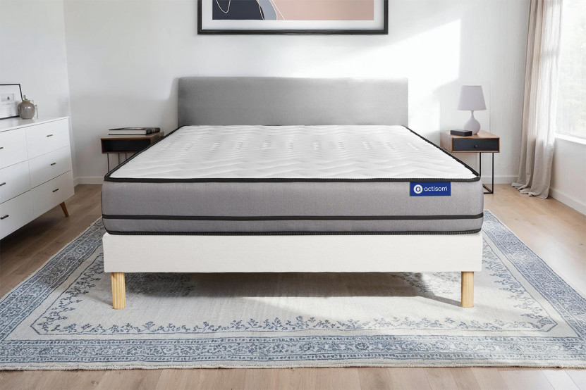 Ensemble Matelas Sommier 200x200 cm - Sommier Blanc (en kit) - Actimemo Night