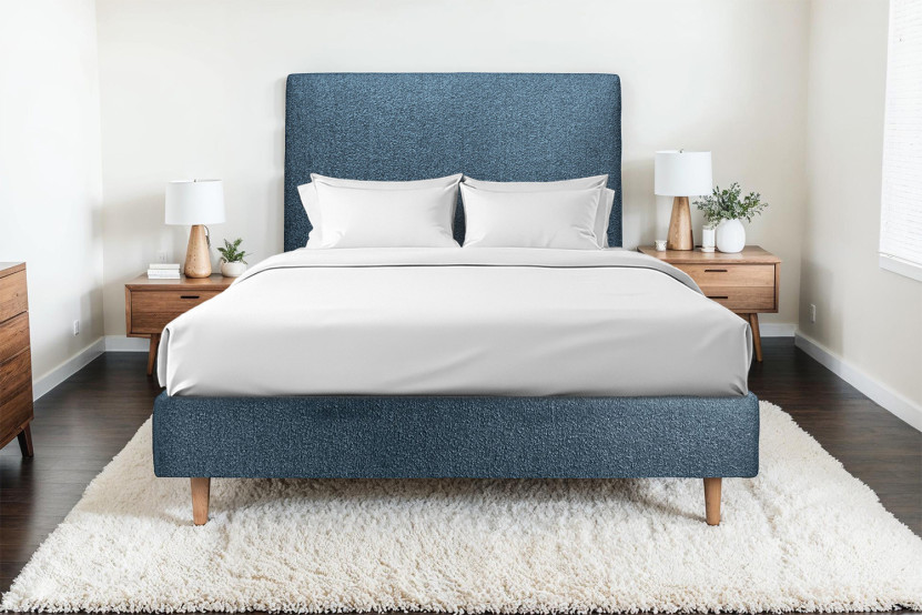 Tête de lit 140 cm Tapissée - Tissu Bouclette Bleu