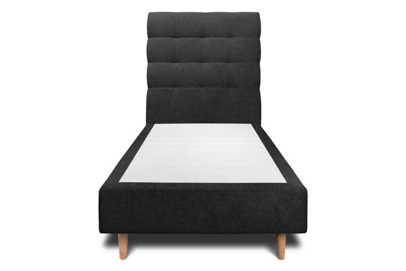 Lit 90x190 cm - Sommier tapissier H35 cm + tête de lit capitonnée - Tissu Toile natté Noir
