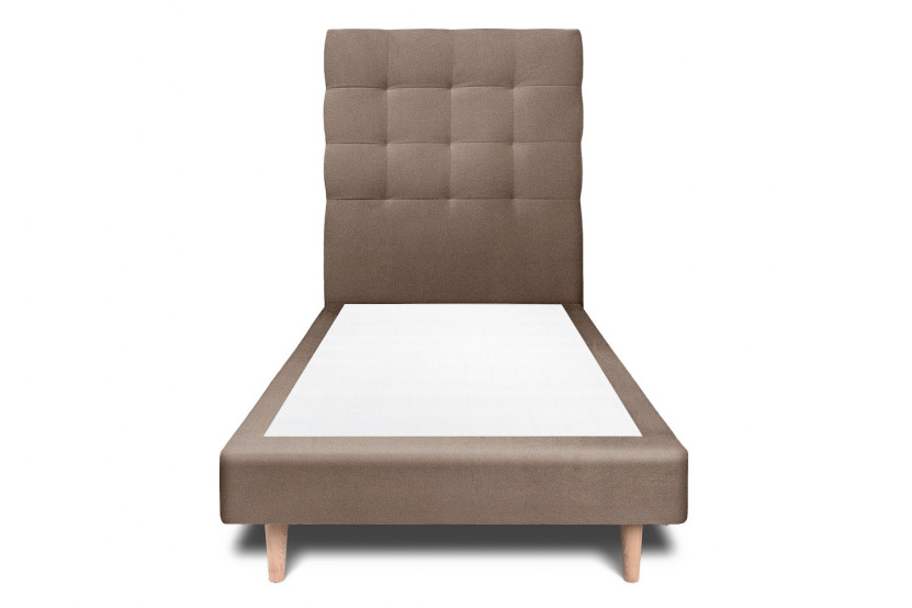 Lit 90x190 cm - Sommier tapissier H29 cm + tête de lit capitonnée - Tissu Velours Taupe