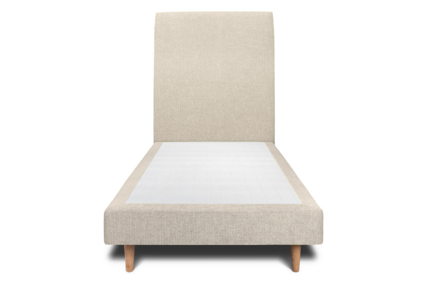 Lit 90x190 cm - Sommier tapissier H29 cm + tête de lit tapissée - Tissu Toile natté Beige Clair