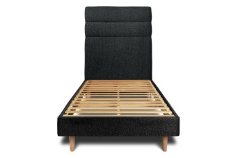 Lit 90x190 cm - Sommier à lattes H29 cm + tête de lit à lignes - Tissu Bouclette Noir