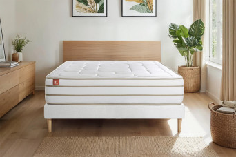 Ensemble Matelas Sommier 140x190 cm - Sommier Blanc (déjà monté) - Le Douillet