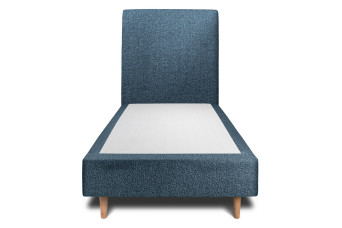 Lit 90x190 cm - Sommier tapissier H35 cm + tête de lit tapissée - Tissu Bouclette Bleu