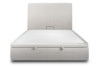 Lit coffre 180x200 cm avec Tête de lit tapissée - Tissu Velours Gris Clair