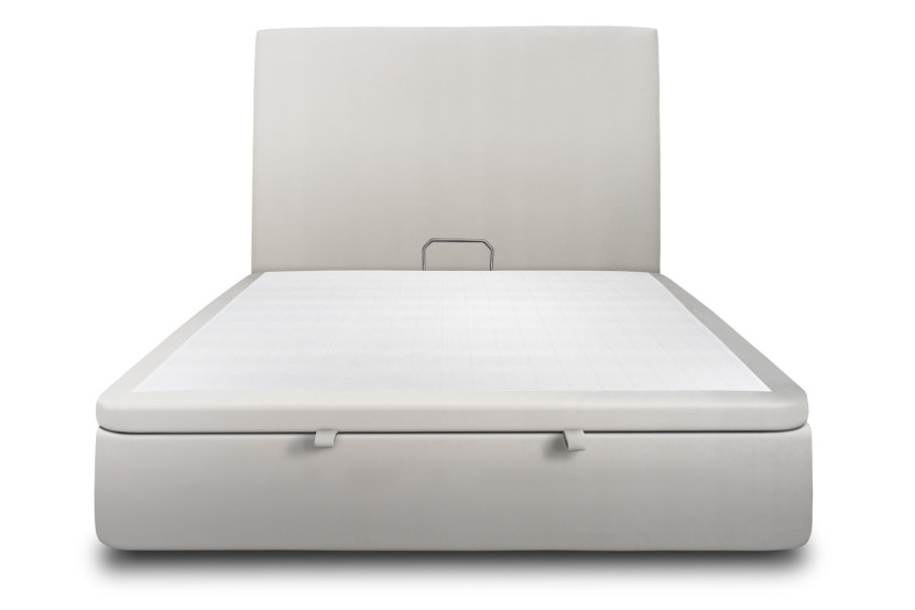 Lit coffre 180x200 cm avec Tête de lit tapissée - Tissu Velours Gris Clair