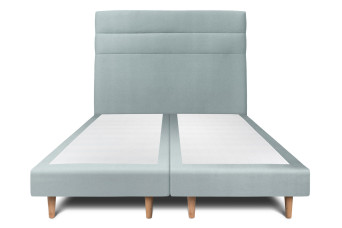 Lit 2x 90x200 cm - Sommier tapissier H29 cm + tête de lit à lignes - Tissu Velours Gris Bleuté