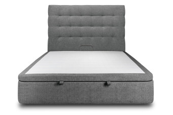 Lit coffre 180x200 cm avec Tête de lit capitonnée - Tissu Toile natté Gris Anthracite