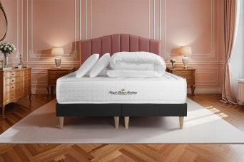 Pack lit complet 180x200 cm - Matelas + Sommier Noir + 2 oreillers + Couette - Buckingham