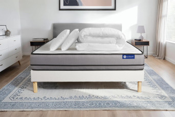 Pack lit complet 180x200 cm - Matelas + Sommier Blanc (en kit) + 2 oreillers + Couette - Actimemo Night