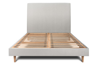 Lit 180x200 cm - Sommier à lattes H29 cm + tête de lit tapissée - Tissu Velours Gris Clair