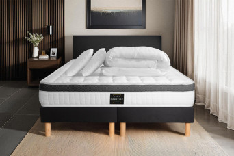 Pack lit complet 180x200 cm - Matelas + Sommier Noir + 2 oreillers + Couette - Supérieur