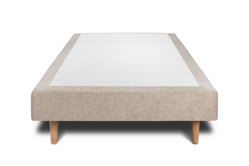 Lit 90x190 cm - Sommier tapissier H29 cm + tête de lit tapissée - Tissu Toile natté Beige Brun