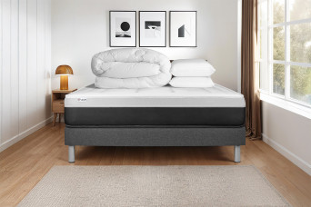 Pack lit complet 200x200 cm - Matelas + Sommier Gris (en kit) + 2 oreillers + Couette - Vital Form