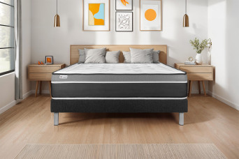 Ensemble Matelas Sommier 180x200 cm - Sommier Noir (en kit) - Vital Care