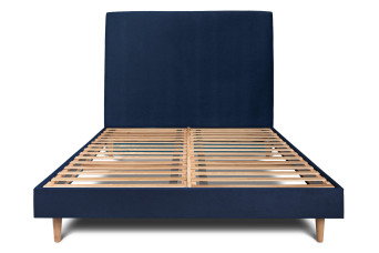 Lit 180x200 cm - Sommier à lattes H29 cm + tête de lit tapissée - Tissu Velours Bleu Océan