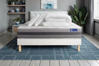 Pack lit complet 180x200 cm - Matelas + Sommier Blanc (en kit) + 2 oreillers + Couette - Actiflex Relax