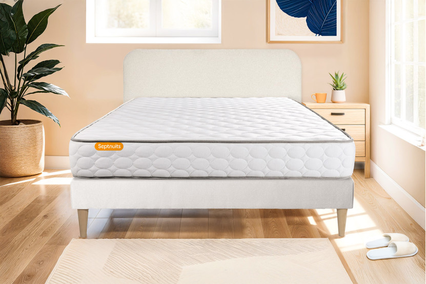 Ensemble Matelas Sommier 140x190 cm - Sommier Blanc (en kit) - Memo