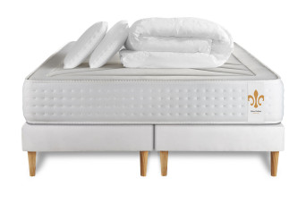 Pack lit complet 200x200 cm - Matelas + 2 Sommiers Blancs + 2 oreillers + Couette - Vingt-Quatre