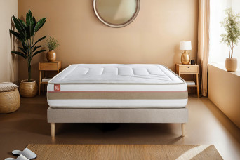 Ensemble Matelas Sommier 140x200 cm - Sommier Beige (déjà monté) - Le Tendre