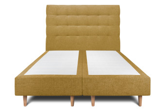 Lit 2x 90x200 cm - Sommier tapissier H35 cm + tête de lit capitonnée - Tissu Toile natté Jaune