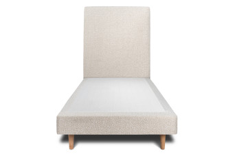 Lit 90x190 cm - Sommier tapissier H29 cm + tête de lit tapissée - Tissu Bouclette Beige Clair