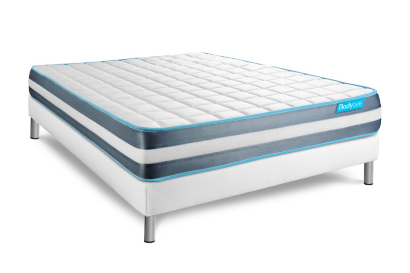Pack lit complet 180x200 cm - Matelas + Sommier Blanc (en kit) + 2 oreillers + Couette - Bodyform