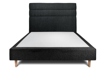 Lit 150x200 cm - Sommier tapissier H35 cm + tête de lit à lignes - Tissu Bouclette Noir