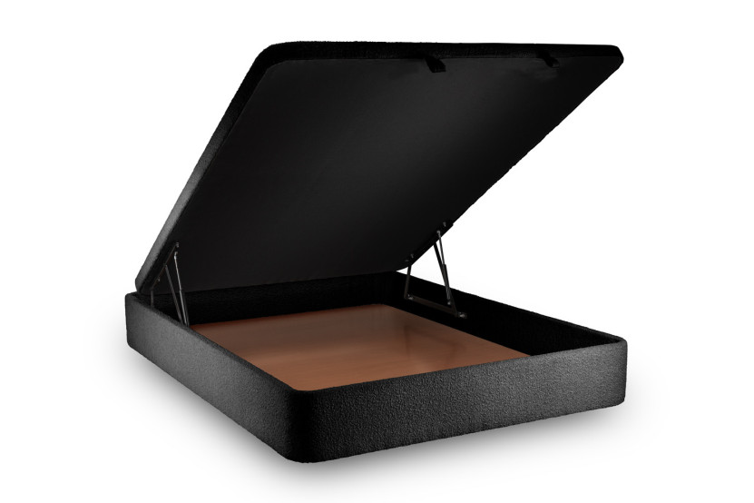 Lit coffre 160x200 cm avec Tête de lit à lignes - Tissu Bouclette Noir