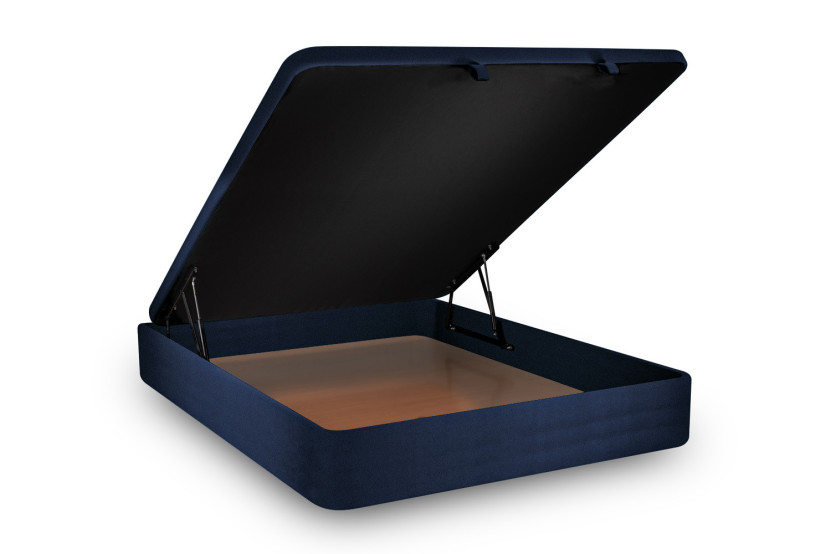 Lit coffre 180x200 cm avec Tête de lit à lignes - Tissu Velours Bleu Océan