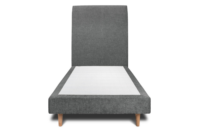 Lit 90x190 cm - Sommier tapissier H29 cm + tête de lit tapissée - Tissu Toile natté Gris Anthracite