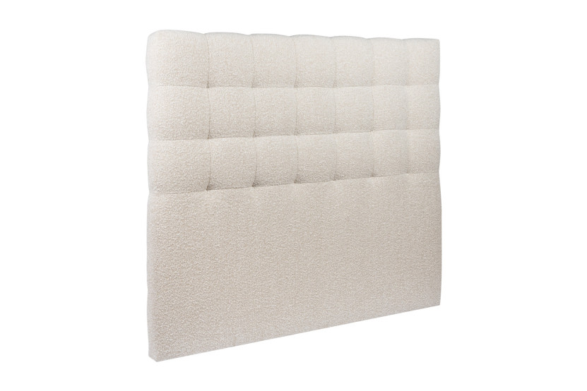 Lit 135x190 cm - Sommier tapissier H35 cm + tête de lit capitonnée - Tissu Bouclette Beige Clair