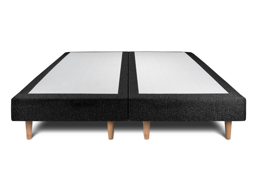 Lit 2x 90x200 cm - Sommier tapissier H29 cm + tête de lit capitonnée - Tissu Bouclette Noir