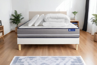 Pack lit complet 180x200 cm - Matelas + Sommier Blanc (en kit) + 2 oreillers + Couette - Actiflex Pur