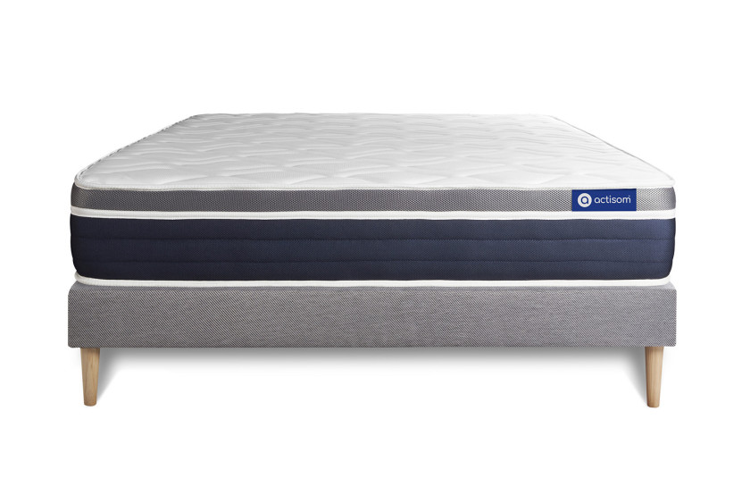 Ensemble Matelas Sommier 140x200 cm - Sommier Gris (en kit) - Actiflex Confort