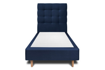 Lit 90x200 cm - Sommier tapissier H35 cm + tête de lit capitonnée - Tissu Velours Bleu Océan