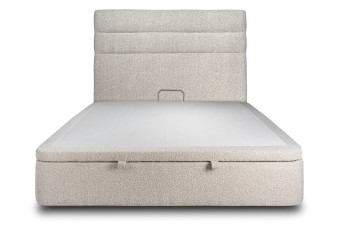 Lit coffre 180x200 cm avec Tête de lit à lignes - Tissu Bouclette Beige Clair