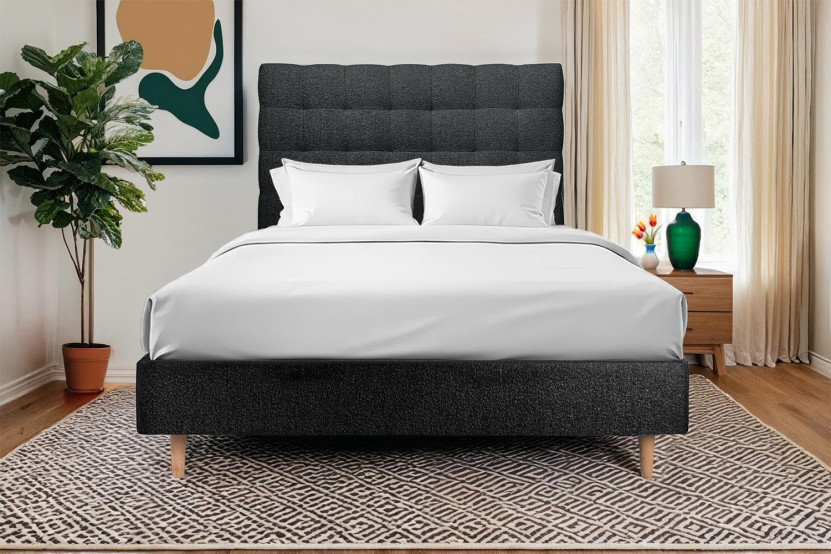 Tête de lit 180 cm Capitonnée - Tissu Bouclette Noir