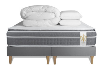 Pack lit complet 180x200 cm - Matelas + 2 Sommiers Gris + 2 oreillers + Couette - Trente PLUS