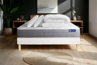 Pack lit complet 160x200 cm - Matelas + Sommier Blanc (en kit) + 2 oreillers + Couette - Actiflex Dream