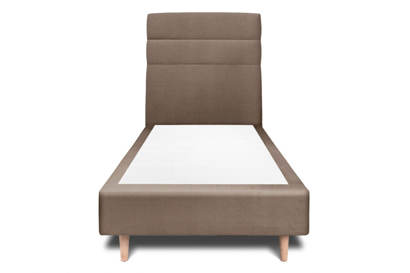 Lit 90x200 cm - Sommier tapissier H35 cm + tête de lit à lignes - Tissu Velours Taupe