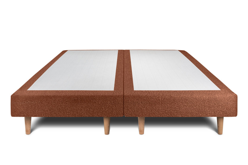 Lit 2x 90x200 cm - Sommier tapissier H29 cm + tête de lit capitonnée - Tissu Bouclette Terracotta