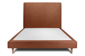 Lit 140x190 cm - Sommier tapissier H29 cm + tête de lit tapissée - Tissu Bouclette Terracotta