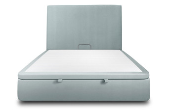 Lit coffre 180x200 cm avec Tête de lit tapissée - Tissu Velours Gris Bleuté